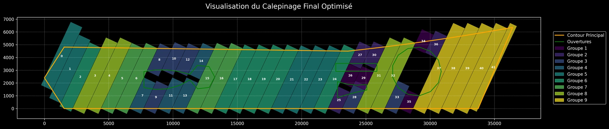 Calepinage optimisé d'un bardage avec des biais et des ouvertures
